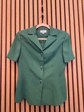 Forest Green Short Sleeve Button-Front Women's Top